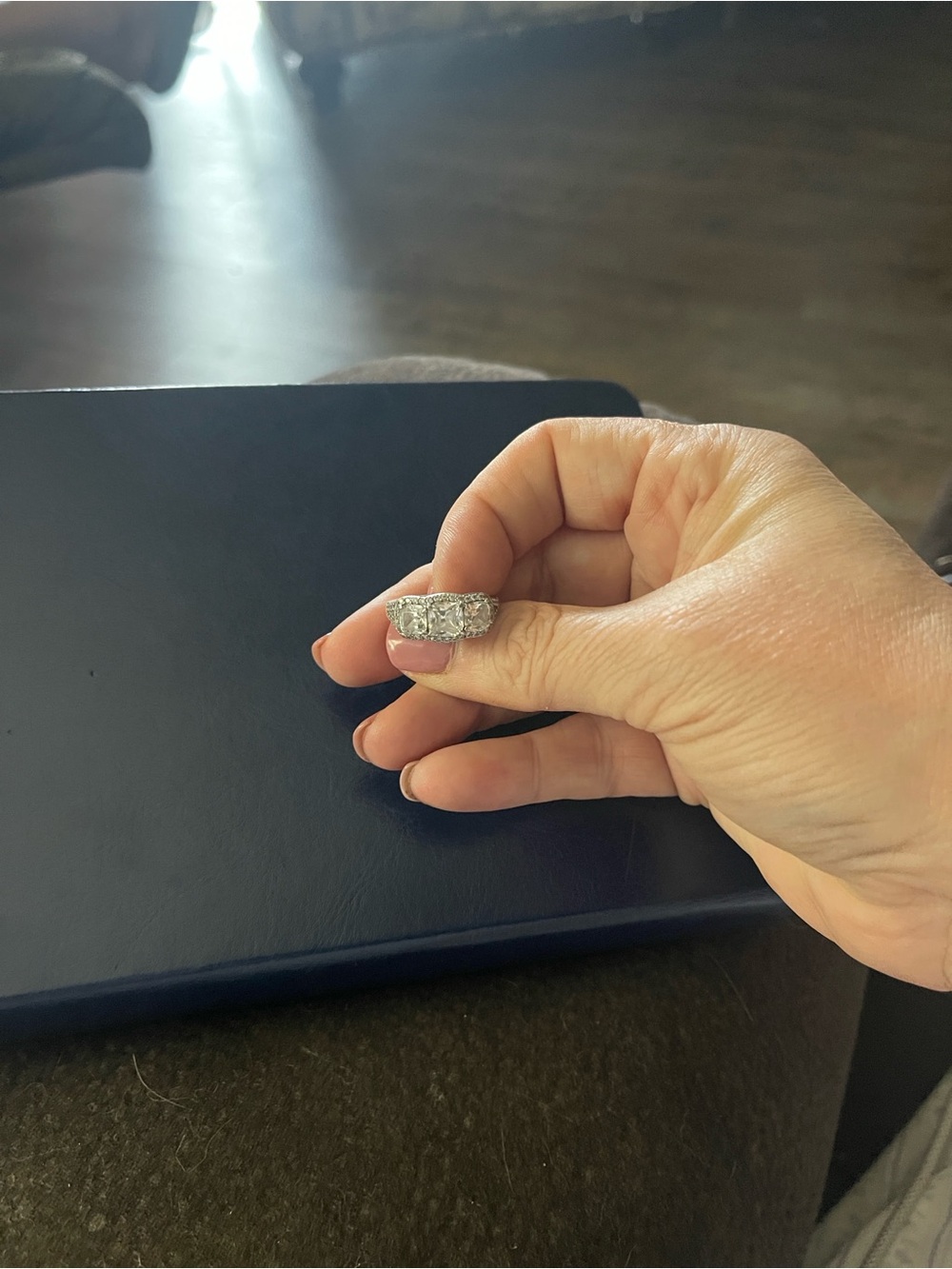 Diamonique Silver-Tone Three-Stone Sparkling Ring